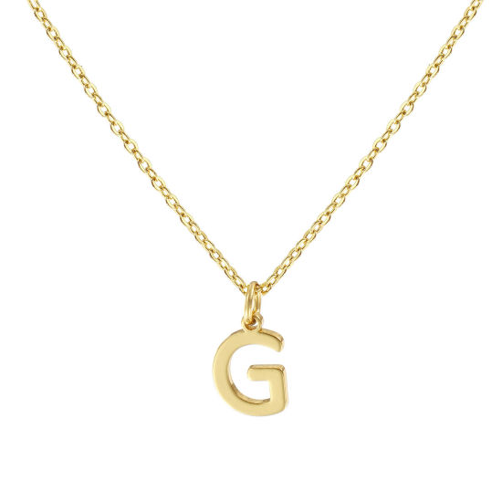 Image de Collier à Breloques Plaqué Or Véritable 18K en Laiton Pour Femmes, Chaîne Maille Forçat 45cm + 5cm, Message " G " Alphabet Majuscule Lettre Initiale Minimaliste Cadeau, Respectueux de la Nature, 1 Pièce