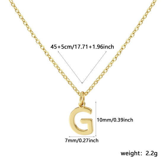Image de Collier à Breloques Plaqué Or Véritable 18K en Laiton Pour Femmes, Chaîne Maille Forçat 45cm + 5cm, Message " G " Alphabet Majuscule Lettre Initiale Minimaliste Cadeau, Respectueux de la Nature, 1 Pièce