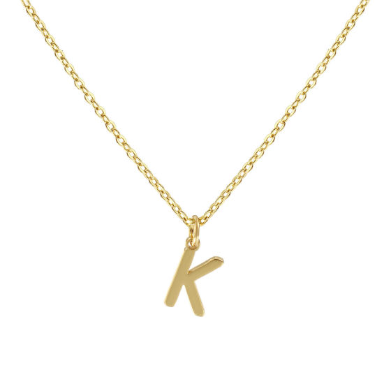 Image de Collier à Breloques Plaqué Or Véritable 18K en Laiton Pour Femmes, Chaîne Maille Forçat 45cm + 5cm, Message " K " Alphabet Majuscule Lettre Initiale Minimaliste Cadeau, Respectueux de la Nature, 1 Pièce