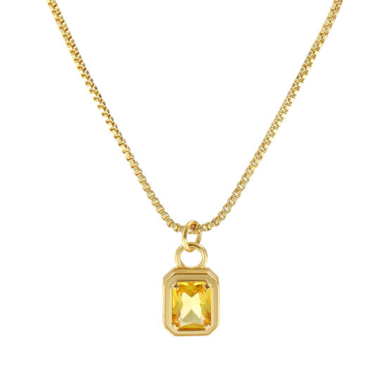 Image de Collier à Breloques Octogone Plaqué Or Véritable 18K en Laiton & Verre Pour Femmes, Chaîne Maille Vénitienne 45cm + 5cm, Jaune Émail Exquis Minimaliste Cadeau, Respectueux de la Nature, 1 Pièce