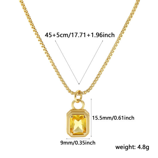 Image de Collier à Breloques Octogone Plaqué Or Véritable 18K en Laiton & Verre Pour Femmes, Chaîne Maille Vénitienne 45cm + 5cm, Jaune Émail Exquis Minimaliste Cadeau, Respectueux de la Nature, 1 Pièce