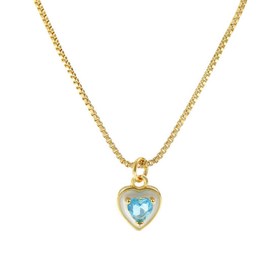 Image de Collier à Breloques Cœur Plaqué Or Véritable 18K en Laiton & Verre Pour Femmes, Chaîne Maille Vénitienne 45cm + 5cm, Blanc Émail La Saint Valentin Minimaliste Cadeau, Respectueux de la Nature, 1 Pièce