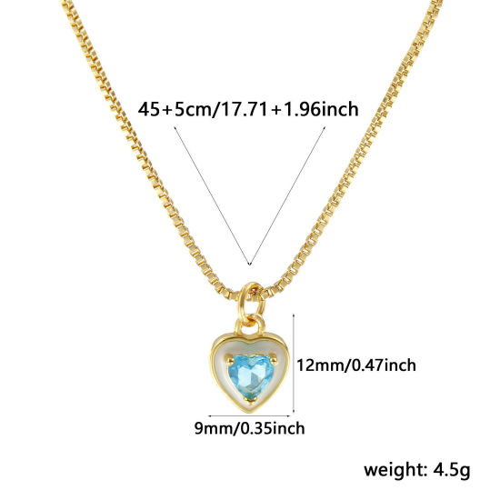 Image de Collier à Breloques Cœur Plaqué Or Véritable 18K en Laiton & Verre Pour Femmes, Chaîne Maille Vénitienne 45cm + 5cm, Blanc Émail La Saint Valentin Minimaliste Cadeau, Respectueux de la Nature, 1 Pièce