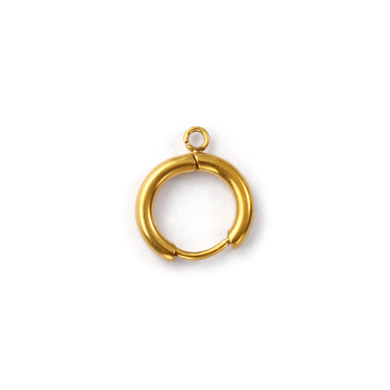 Picture of 1 Pair Eco-friendly PVD Vacuum Plating Waterproof Anti-Tarnish Hypoallergenic 304 Stainless Steel Hoop Earrings Round 18K Real Gold Plated With Open Loop 14mm x 12mm, Post/ Wire Size: 0.9mm(19 gauge)