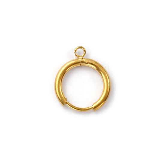 Picture of 1 Pair Eco-friendly PVD Vacuum Plating Waterproof Anti-Tarnish Hypoallergenic 304 Stainless Steel Hoop Earrings Round 18K Real Gold Plated With Open Loop 17mm x 14mm, Post/ Wire Size: 1mm(18 gauge)