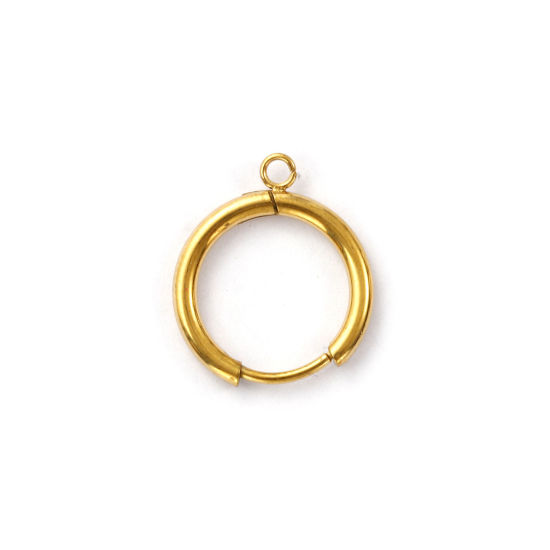 Picture of 1 Pair Eco-friendly PVD Vacuum Plating Waterproof Anti-Tarnish Hypoallergenic 304 Stainless Steel Hoop Earrings Round 18K Real Gold Plated With Open Loop 19mm x 16mm, Post/ Wire Size: 1mm(18 gauge)