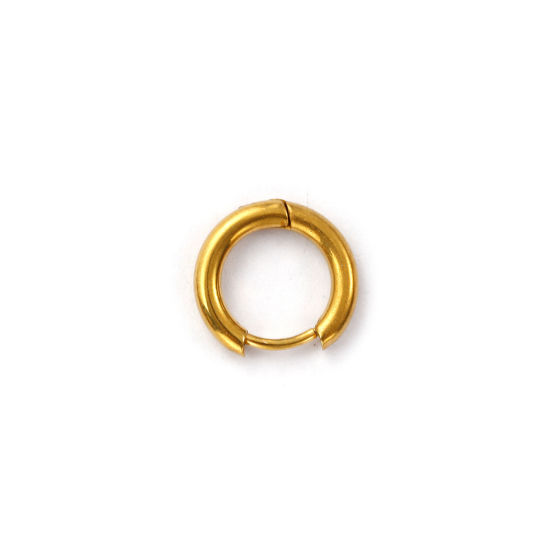 Picture of 1 Pair Eco-friendly PVD Vacuum Plating Waterproof Anti-Tarnish Hypoallergenic 304 Stainless Steel Hoop Earrings Round 18K Real Gold Plated 12mm Dia., Post/ Wire Size: 0.9mm(19 gauge)