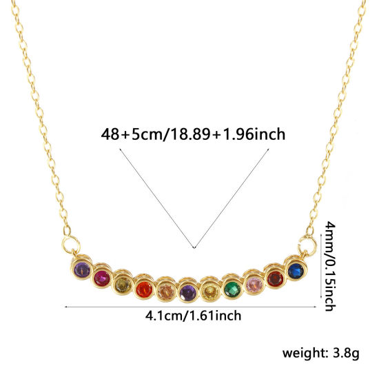 Image de Collier à Breloques Rond Plaqué Or Véritable 18K en Laiton Pour Femmes, Chaîne Maille Forçat 48cm + 5cm, à Zircone Cubique Multicolore Pierres de Naissance Minimaliste Cadeau, Respectueux de la Nature, 1 Pièce