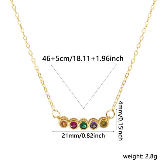 Image de Collier à Breloques Rond Plaqué Or Véritable 18K en Laiton Pour Femmes, Chaîne Maille Forçat 46cm + 5cm, à Zircone Cubique Multicolore Pierres de Naissance Minimaliste Cadeau, Respectueux de la Nature, 1 Pièce