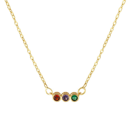 Image de Collier à Breloques Rond Plaqué Or Véritable 18K en Laiton Pour Femmes, Chaîne Maille Forçat 45.5cm + 5cm, à Zircone Cubique Multicolore Émail Pierres de Naissance Minimaliste Cadeau, Respectueux de la Nature, 1 Pièce