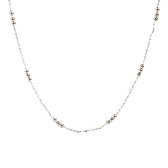 1 本 リアルプラチナメッキ 小豆チェーン・あづきチェーン ネックレス、 真鍮 40cm + 5cm、 チェーンサイズ: 0.8mm、 女性のため、 ビーズ、 ミニマリスト 素敵 プレゼント、 エコフレンドリー、 の画像