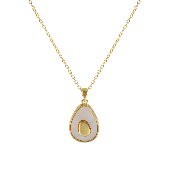 Image de Collier à Breloques Avocat Plaqué Or Véritable 18K en Coquille Naturelle & Laiton Pour Femmes, Chaîne Maille Forçat 46cm + 6cm, Collection Végétale Élégant Cadeau, Respectueux de la Nature, 1 Pièce