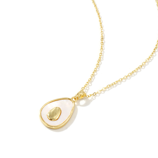 Image de Collier à Breloques Avocat Plaqué Or Véritable 18K en Coquille Naturelle & Laiton Pour Femmes, Chaîne Maille Forçat 46cm + 6cm, Collection Végétale Élégant Cadeau, Respectueux de la Nature, 1 Pièce