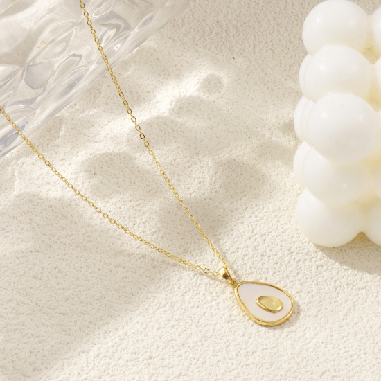 Image de Collier à Breloques Avocat Plaqué Or Véritable 18K en Coquille Naturelle & Laiton Pour Femmes, Chaîne Maille Forçat 46cm + 6cm, Collection Végétale Élégant Cadeau, Respectueux de la Nature, 1 Pièce