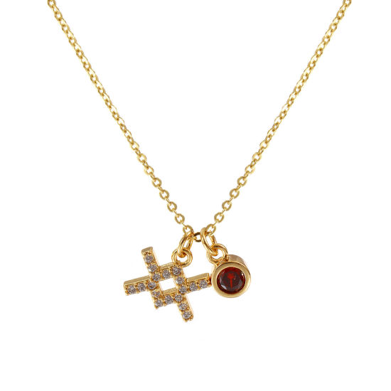 Image de Collier à Breloques Constellation Verseau Plaqué Or Véritable 18K en Laiton Pour Femmes, Chaîne Maille Forçat 45cm + 5cm, à Zircone Cubique Brique janvier Micro Pave, Exquis Pierres de Naissance Cadeau, Respectueux de la Nature, 1 Pièce