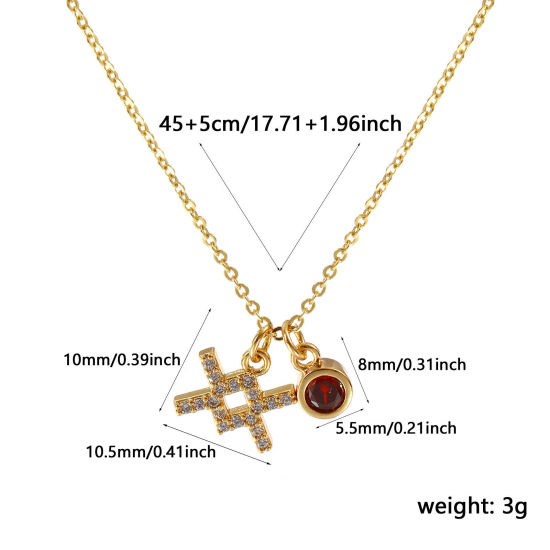 Image de Collier à Breloques Constellation Verseau Plaqué Or Véritable 18K en Laiton Pour Femmes, Chaîne Maille Forçat 45cm + 5cm, à Zircone Cubique Brique janvier Micro Pave, Exquis Pierres de Naissance Cadeau, Respectueux de la Nature, 1 Pièce