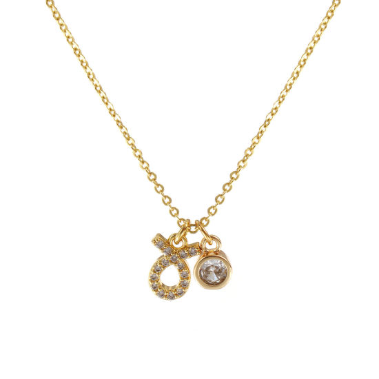 Image de Collier à Breloques Constellation Taureaux Plaqué Or Véritable 18K en Laiton Pour Femmes, Chaîne Maille Forçat 45cm + 5cm, à Zircone Cubique Clair avril Micro Pave, Exquis Pierres de Naissance Cadeau, Respectueux de la Nature, 1 Pièce