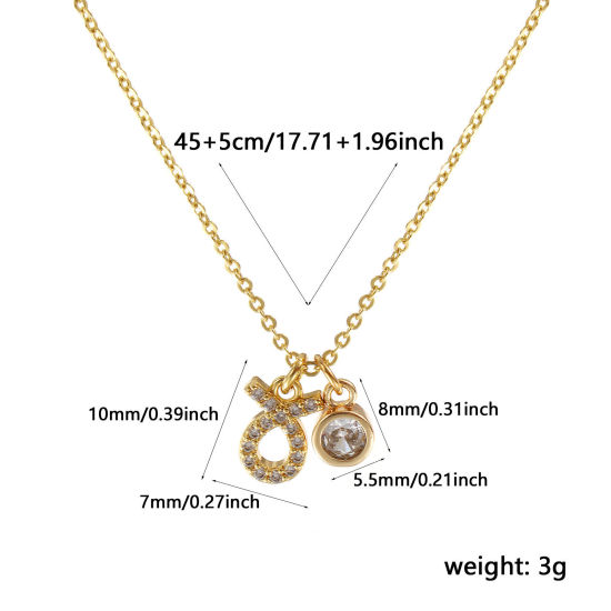 Image de Collier à Breloques Constellation Taureaux Plaqué Or Véritable 18K en Laiton Pour Femmes, Chaîne Maille Forçat 45cm + 5cm, à Zircone Cubique Clair avril Micro Pave, Exquis Pierres de Naissance Cadeau, Respectueux de la Nature, 1 Pièce