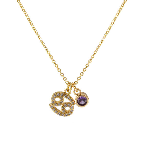 Image de Collier à Breloques Constellation Cancer Plaqué Or Véritable 18K en Laiton Pour Femmes, Chaîne Maille Forçat 45cm + 5cm, à Zircone Cubique Mauve juin Micro Pave, Exquis Pierres de Naissance Cadeau, Respectueux de la Nature, 1 Pièce