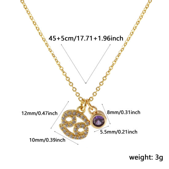 Image de Collier à Breloques Constellation Cancer Plaqué Or Véritable 18K en Laiton Pour Femmes, Chaîne Maille Forçat 45cm + 5cm, à Zircone Cubique Mauve juin Micro Pave, Exquis Pierres de Naissance Cadeau, Respectueux de la Nature, 1 Pièce