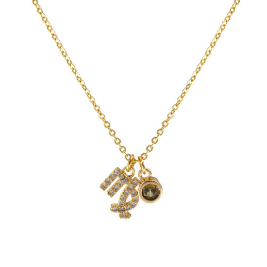 Image de Collier à Breloques Constellation Vierge Plaqué Or Véritable 18K en Laiton Pour Femmes, Chaîne Maille Forçat 45cm + 5cm, à Zircone Cubique Olivacé août Micro Pave, Exquis Pierres de Naissance Cadeau, Respectueux de la Nature, 1 Pièce