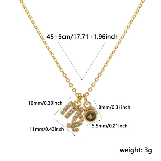Image de Collier à Breloques Constellation Vierge Plaqué Or Véritable 18K en Laiton Pour Femmes, Chaîne Maille Forçat 45cm + 5cm, à Zircone Cubique Olivacé août Micro Pave, Exquis Pierres de Naissance Cadeau, Respectueux de la Nature, 1 Pièce