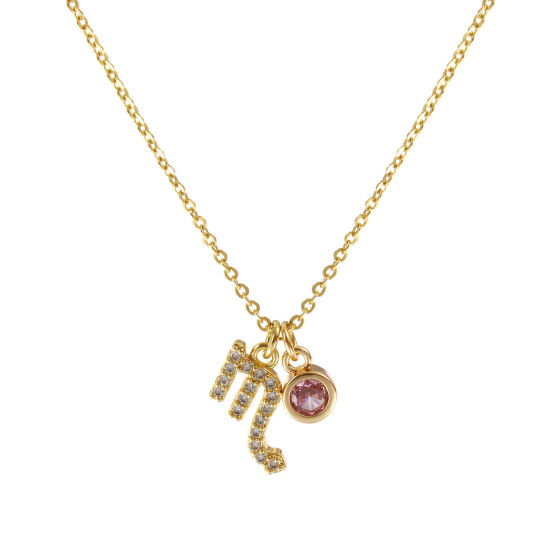 Image de Collier à Breloques Constellation Scorpion Plaqué Or Véritable 18K en Laiton Pour Femmes, Chaîne Maille Forçat 45cm + 5cm, à Zircone Cubique Rose octobre Micro Pave, Exquis Pierres de Naissance Cadeau, Respectueux de la Nature, 1 Pièce
