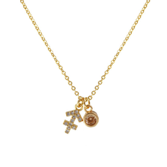 Image de Collier à Breloques Constellation Sagittaire Plaqué Or Véritable 18K en Laiton Pour Femmes, Chaîne Maille Forçat 45cm + 5cm, à Zircone Cubique Champagne novembre Micro Pave, Exquis Pierres de Naissance Cadeau, Respectueux de la Nature, 1 Pièce