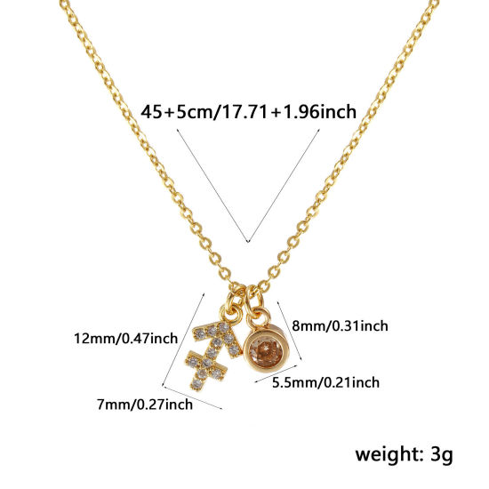Image de Collier à Breloques Constellation Sagittaire Plaqué Or Véritable 18K en Laiton Pour Femmes, Chaîne Maille Forçat 45cm + 5cm, à Zircone Cubique Champagne novembre Micro Pave, Exquis Pierres de Naissance Cadeau, Respectueux de la Nature, 1 Pièce