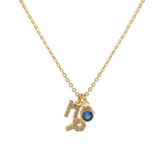 Image de Collier à Breloques Constellation Capricorne Plaqué Or Véritable 18K en Laiton Pour Femmes, Chaîne Maille Forçat 45cm + 5cm, à Zircone Cubique Bleu de l'Eau décembre Micro Pave, Exquis Pierres de Naissance Cadeau, Respectueux de la Nature, 1 Pièce