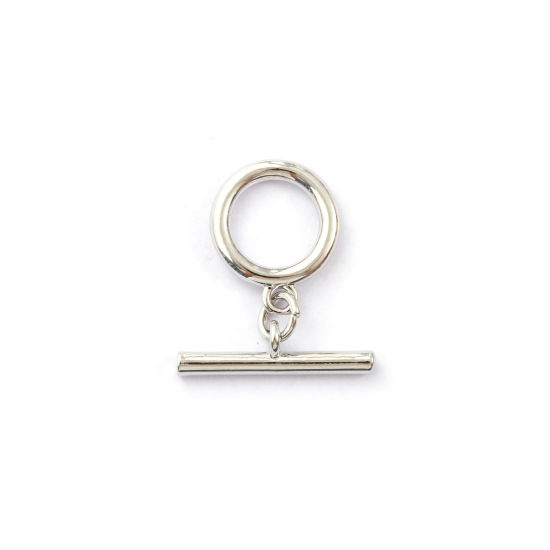 Image de 5 Kits Fermoir Toggle en Laiton Respectueux de la Nature Annulaire Plaqué Platine Véritable 20x6mm 16.5x13.5mm