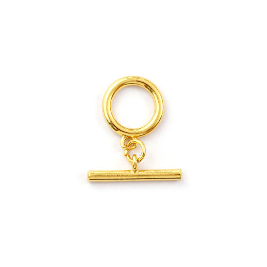 Image de 5 Kits Fermoir Toggle en Laiton Respectueux de la Nature Annulaire Plaqué Or Véritable 18K 20x6mm 16.5x13.5mm