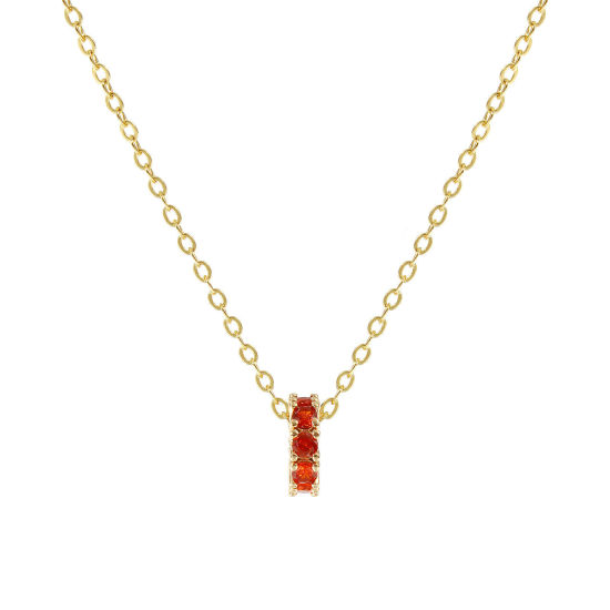 Image de 18K Real Gold Plated Link Cable Chain Circle Ring Pendant Charm Necklace, Brass 46cm(18.1") + 6cm(2.4"), For Women, Orange-red Cubic Zirconia January Dainty Birthstone Gift, Eco-friendly, 1 Piece