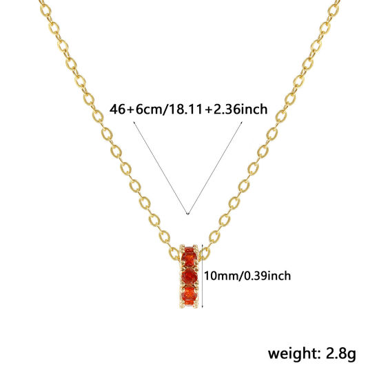 Image de 18K Real Gold Plated Link Cable Chain Circle Ring Pendant Charm Necklace, Brass 46cm(18.1") + 6cm(2.4"), For Women, Orange-red Cubic Zirconia January Dainty Birthstone Gift, Eco-friendly, 1 Piece