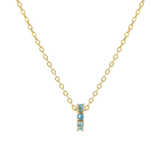 Image de 18K Real Gold Plated Link Cable Chain Circle Ring Pendant Charm Necklace, Brass 46cm(18.1") + 6cm(2.4"), For Women, Aqua Blue Cubic Zirconia March Dainty Birthstone Gift, Eco-friendly, 1 Piece
