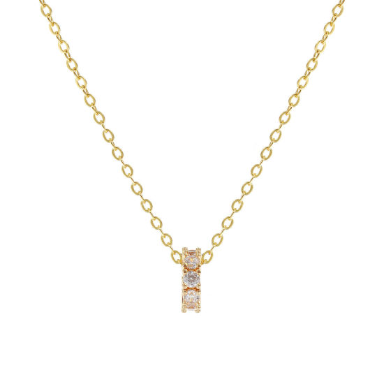 Image de 18K Real Gold Plated Link Cable Chain Circle Ring Pendant Charm Necklace, Brass 46cm(18.1") + 6cm(2.4"), For Women, Clear Cubic Zirconia April Dainty Birthstone Gift, Eco-friendly, 1 Piece