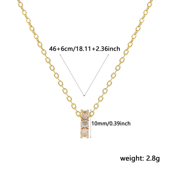 Image de 18K Real Gold Plated Link Cable Chain Circle Ring Pendant Charm Necklace, Brass 46cm(18.1") + 6cm(2.4"), For Women, Clear Cubic Zirconia April Dainty Birthstone Gift, Eco-friendly, 1 Piece