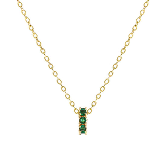 Image de 18K Real Gold Plated Link Cable Chain Circle Ring Pendant Charm Necklace, Brass 46cm(18.1") + 6cm(2.4"), For Women, Emerald Cubic Zirconia May Dainty Birthstone Gift, Eco-friendly, 1 Piece