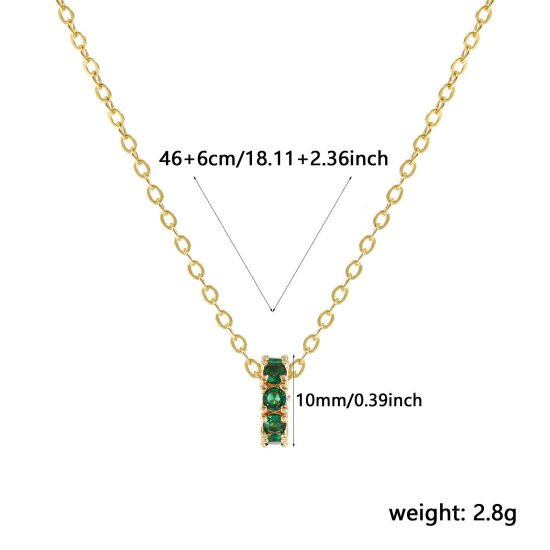 Image de 18K Real Gold Plated Link Cable Chain Circle Ring Pendant Charm Necklace, Brass 46cm(18.1") + 6cm(2.4"), For Women, Emerald Cubic Zirconia May Dainty Birthstone Gift, Eco-friendly, 1 Piece