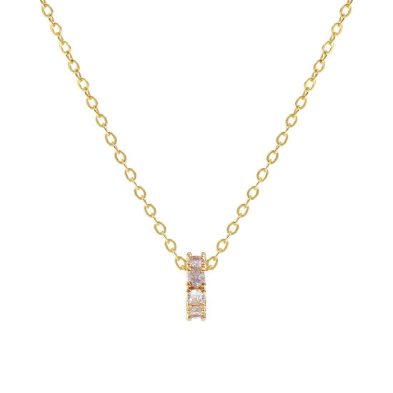 Image de 18K Real Gold Plated Link Cable Chain Circle Ring Pendant Charm Necklace, Brass 46cm(18.1") + 6cm(2.4"), For Women, Mauve Cubic Zirconia June Dainty Birthstone Gift, Eco-friendly, 1 Piece