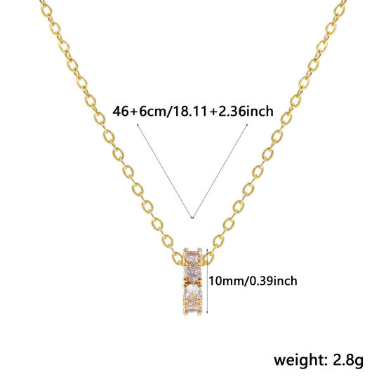 Image de 18K Real Gold Plated Link Cable Chain Circle Ring Pendant Charm Necklace, Brass 46cm(18.1") + 6cm(2.4"), For Women, Mauve Cubic Zirconia June Dainty Birthstone Gift, Eco-friendly, 1 Piece