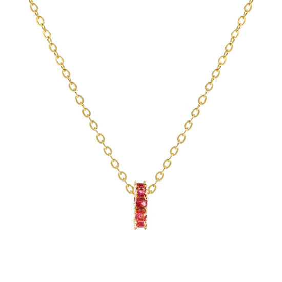 Image de 18K Real Gold Plated Link Cable Chain Circle Ring Pendant Charm Necklace, Brass 46cm(18.1") + 6cm(2.4"), For Women, Fuchsia Cubic Zirconia July Dainty Birthstone Gift, Eco-friendly, 1 Piece