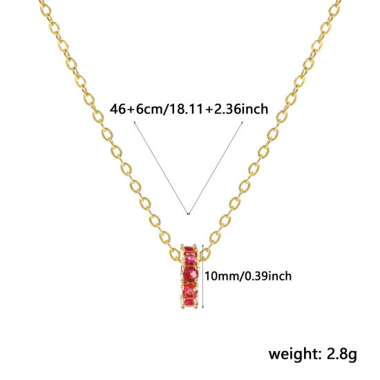 Image de 18K Real Gold Plated Link Cable Chain Circle Ring Pendant Charm Necklace, Brass 46cm(18.1") + 6cm(2.4"), For Women, Fuchsia Cubic Zirconia July Dainty Birthstone Gift, Eco-friendly, 1 Piece