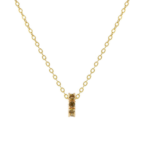 Image de 18K Real Gold Plated Link Cable Chain Circle Ring Pendant Charm Necklace, Brass 46cm(18.1") + 6cm(2.4"), For Women, Olive Green Cubic Zirconia August Dainty Birthstone Gift, Eco-friendly, 1 Piece