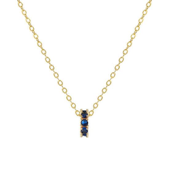 Image de 18K Real Gold Plated Link Cable Chain Circle Ring Pendant Charm Necklace, Brass 46cm(18.1") + 6cm(2.4"), For Women, Deep Blue Cubic Zirconia September Dainty Birthstone Gift, Eco-friendly, 1 Piece