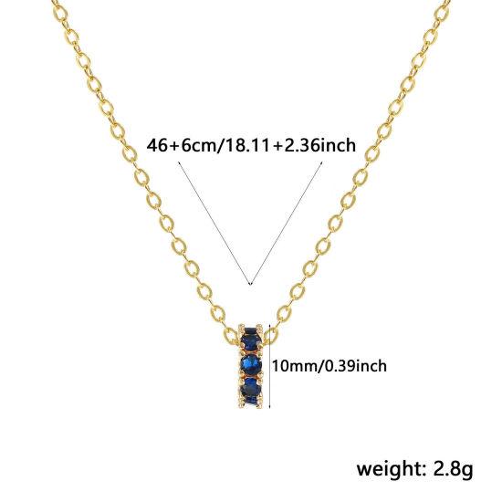 Image de 18K Real Gold Plated Link Cable Chain Circle Ring Pendant Charm Necklace, Brass 46cm(18.1") + 6cm(2.4"), For Women, Deep Blue Cubic Zirconia September Dainty Birthstone Gift, Eco-friendly, 1 Piece