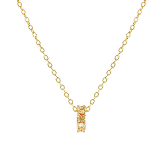 Image de 18K Real Gold Plated Link Cable Chain Circle Ring Pendant Charm Necklace, Brass 46cm(18.1") + 6cm(2.4"), For Women, Pale Yellow Cubic Zirconia November Dainty Birthstone Gift, Eco-friendly, 1 Piece