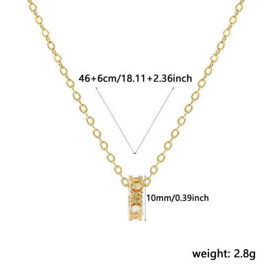 Image de 18K Real Gold Plated Link Cable Chain Circle Ring Pendant Charm Necklace, Brass 46cm(18.1") + 6cm(2.4"), For Women, Pale Yellow Cubic Zirconia November Dainty Birthstone Gift, Eco-friendly, 1 Piece