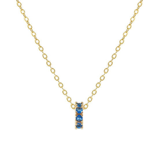 Image de 18K Real Gold Plated Link Cable Chain Circle Ring Pendant Charm Necklace, Brass 46cm(18.1") + 6cm(2.4"), For Women, Peacock Blue Cubic Zirconia December Dainty Birthstone Gift, Eco-friendly, 1 Piece