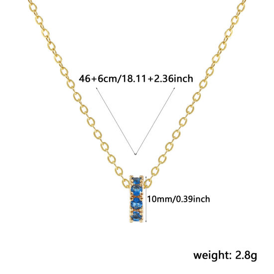 Image de 18K Real Gold Plated Link Cable Chain Circle Ring Pendant Charm Necklace, Brass 46cm(18.1") + 6cm(2.4"), For Women, Peacock Blue Cubic Zirconia December Dainty Birthstone Gift, Eco-friendly, 1 Piece